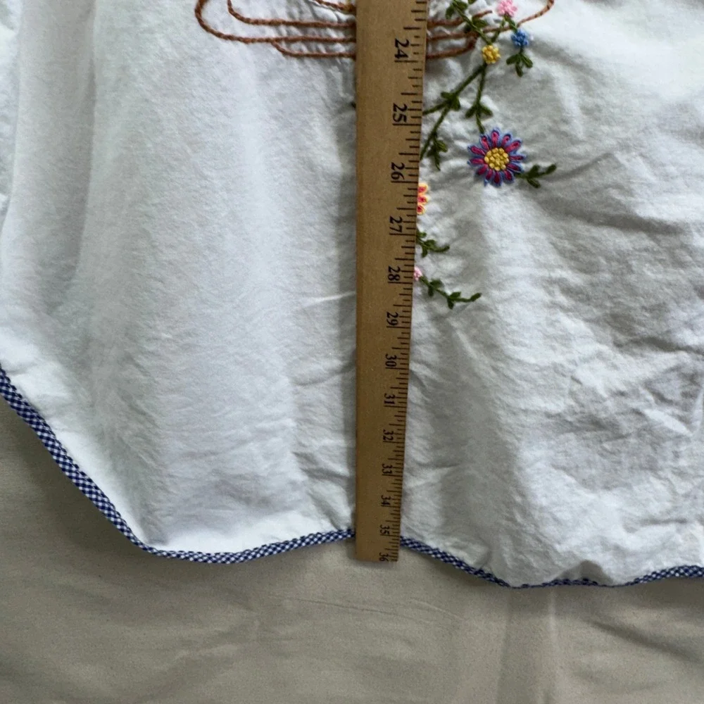 Unbranded Vintage Embroidered Teacup Apron OS White Cottagecore‎ Floral Retro